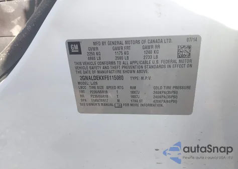 2015 Chevrolet Equinox Ltz из США, поврежденный, VIN 2GNALDEKXF6115080